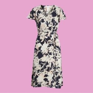 Nordstrom Leith Women’s navy pea coat aura floral dress wrap size L BRAND NEW